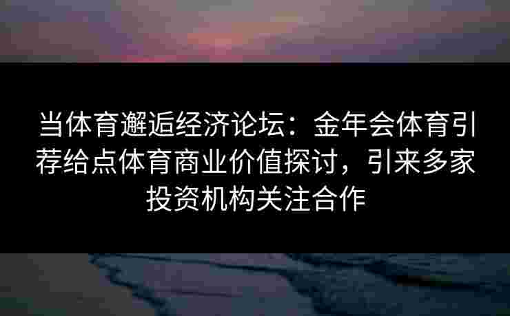 当体育邂逅经济论坛:金年会体育引荐给点体育商业价值探讨,引来多家投资机构关注合作 当体育邂逅经济论坛:金年会体育引荐给点体育商业价值探讨,引来多家投资机构关注合作